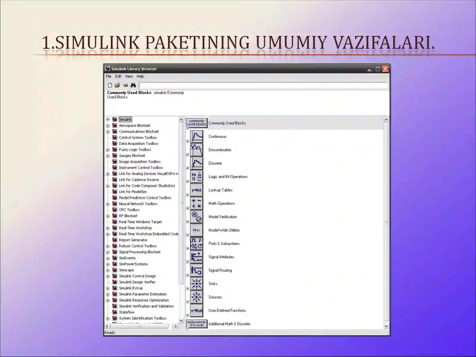 Simulink paketi–dinamik tizimlarni vizual modеllashtirish tizimi 3