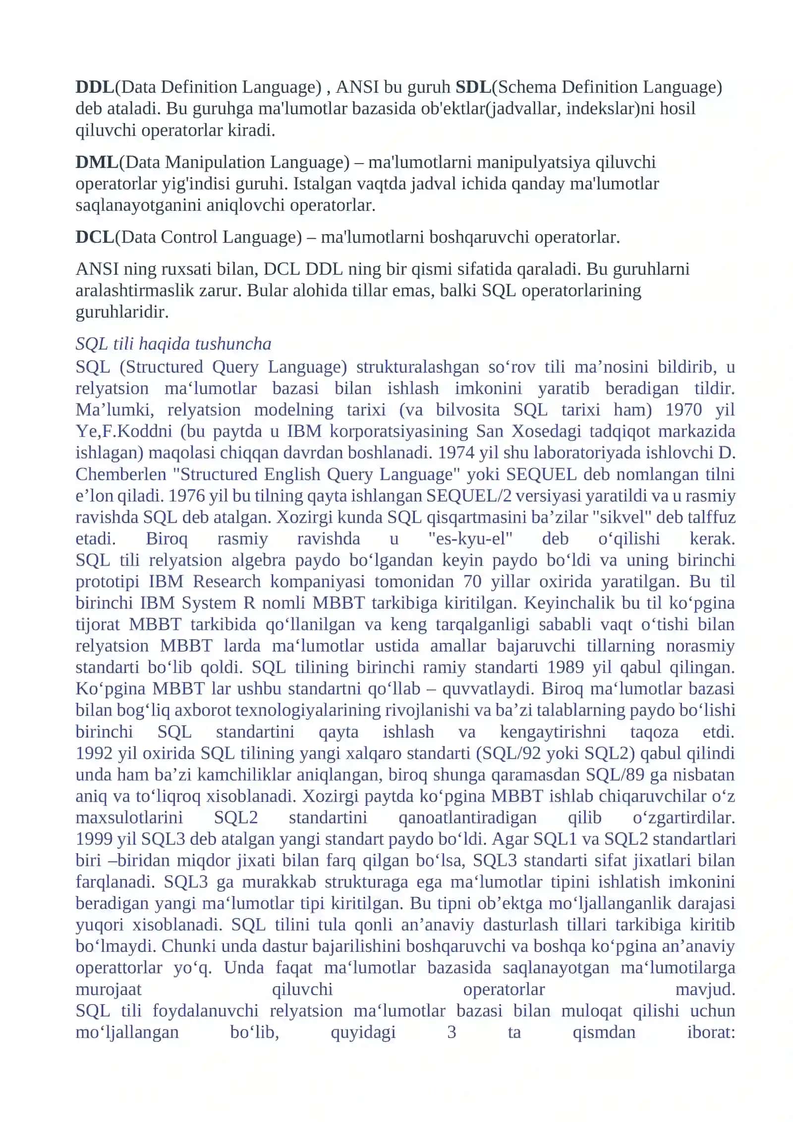 SQL TILIDA MALUMOTLARNI TAVSIFLASH 3