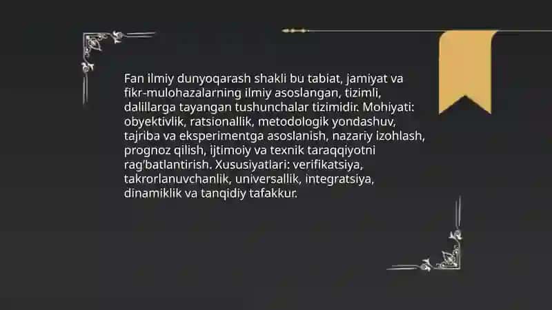 Fan ilmiy dunyoqarash shakli 3