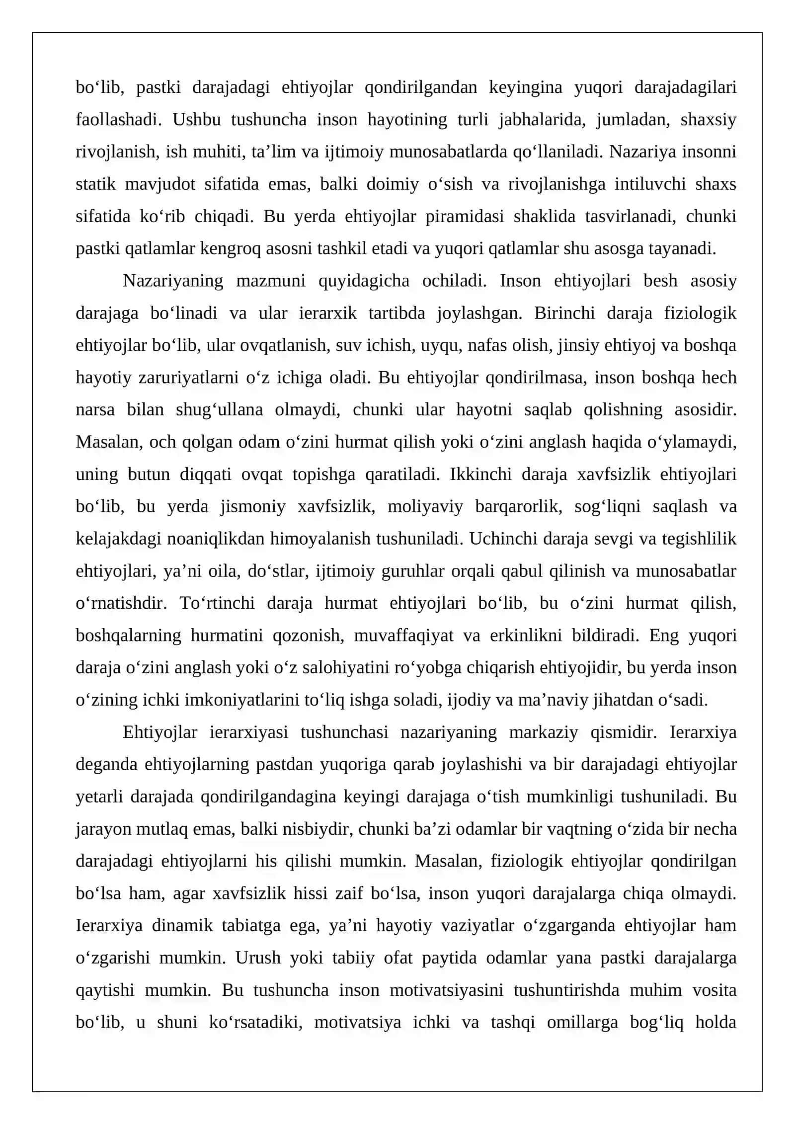 Maslou piramidasi (ehtiyojlar piramidasi) 3