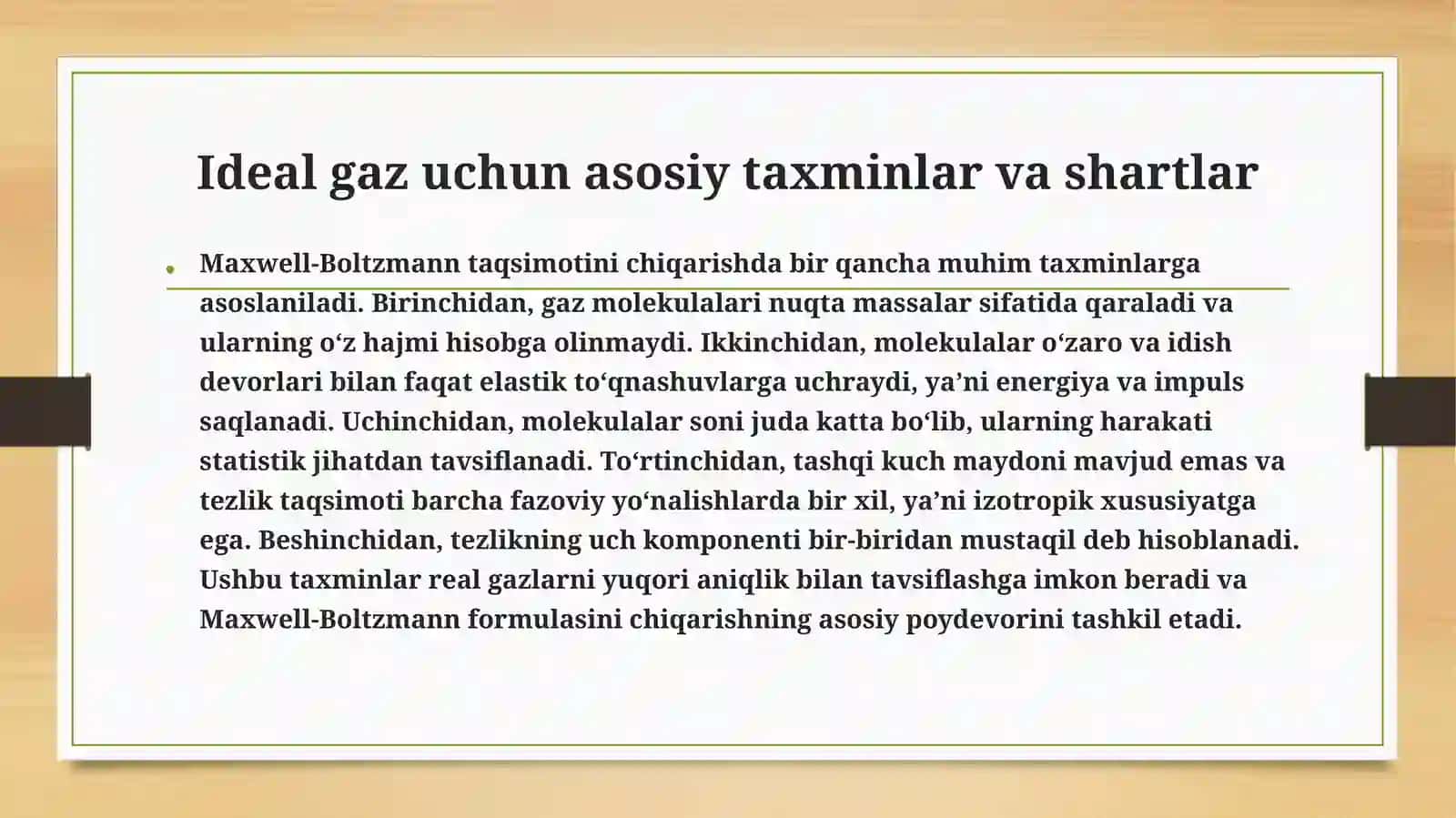 Molekulalarni tezliklar boʻyicha taqsimoti 3