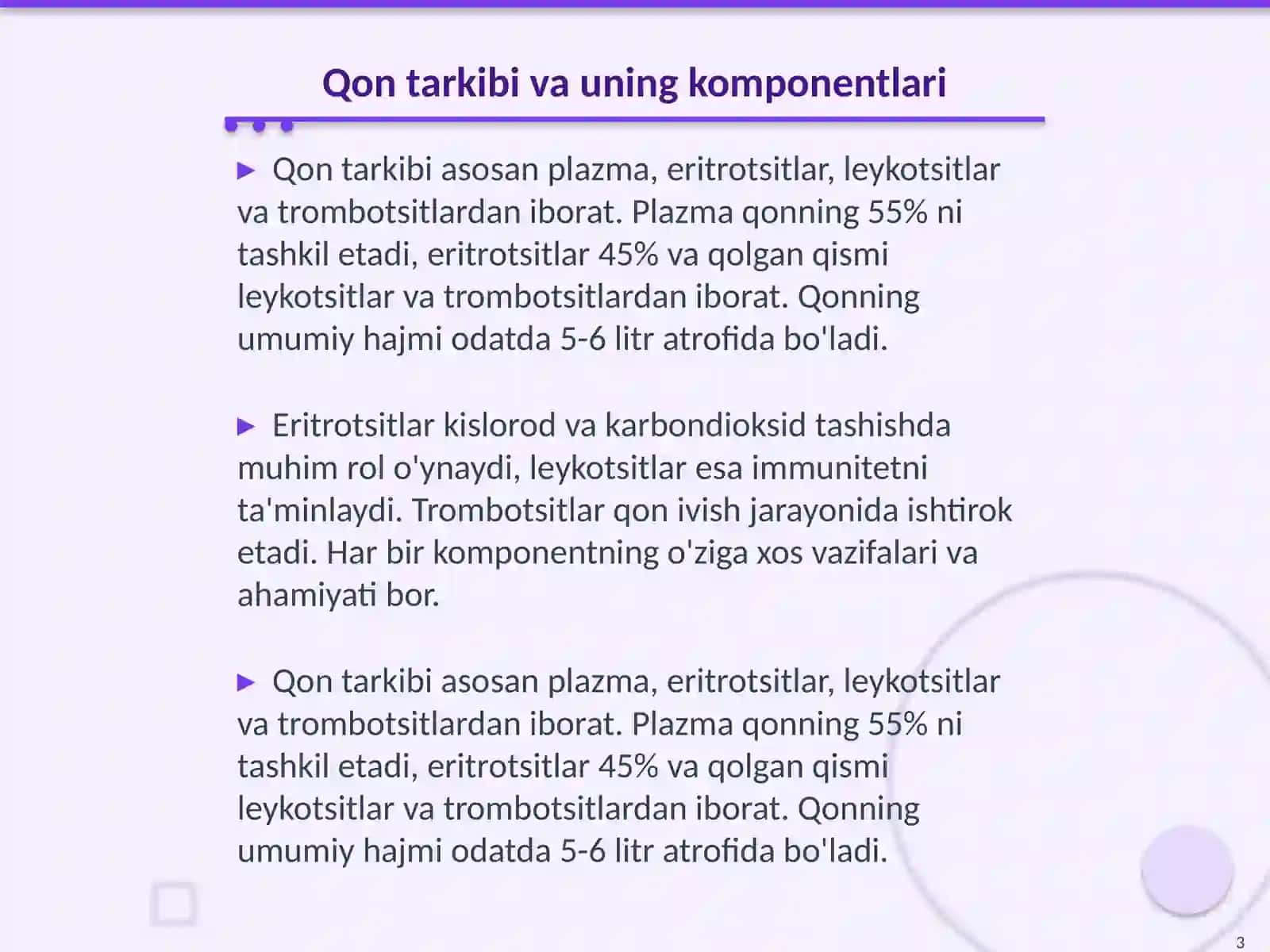 Qon va limfa. 1. Qon tarkibi, gemogramma, uning klinik mohivati 3