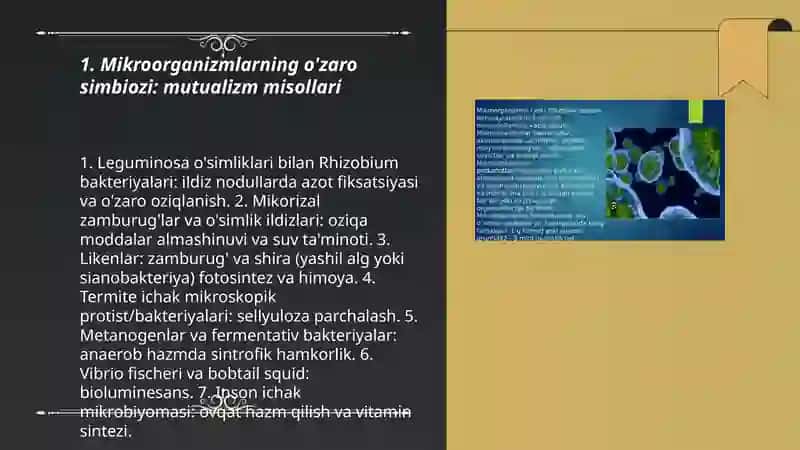 Mikroorganizmlarning o'zaro simbiozi: mutualizm misollari 3