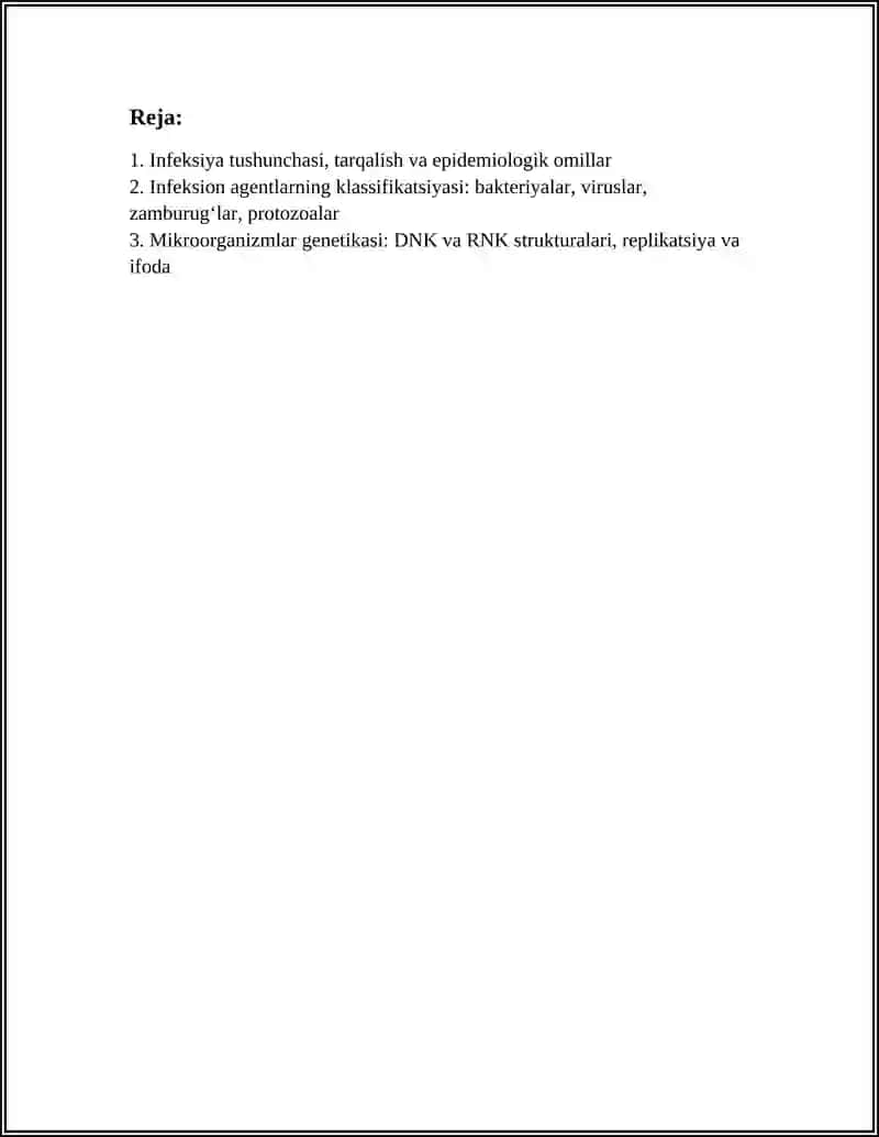 INFEKSIYA XAKIDA TA'LIMOT. MIKROORGANIZMLAR GENETIKASI ORGANIZMNING MAHSUS, NOMAHSUS HIMOYA OMILLARI. ANTIGEN VA ANTITELOLAR. SEROLOGIK REAKSIYALAR 3