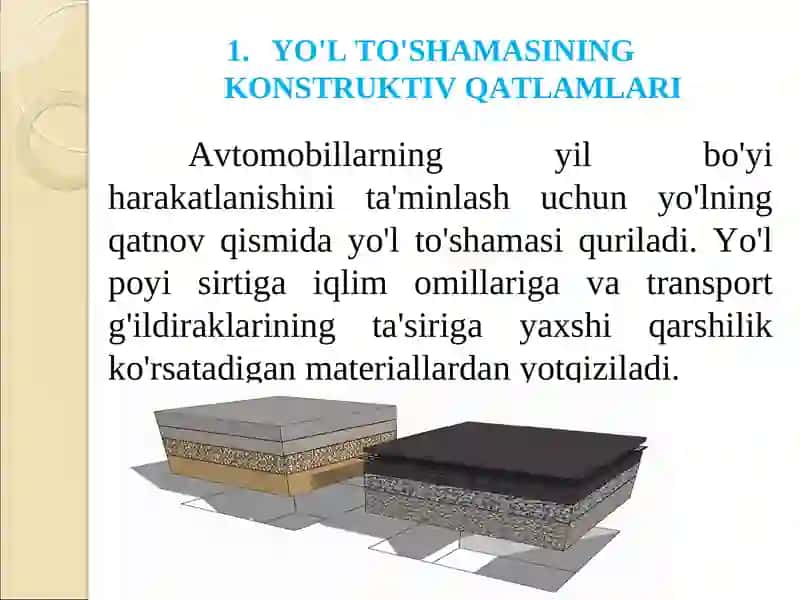 YO'L TO'SHAMASINI LOYIHALASH.YO'L TO'SHAMALARIНAQIDA UMUMIY MA'LUMOTLARREJA 3