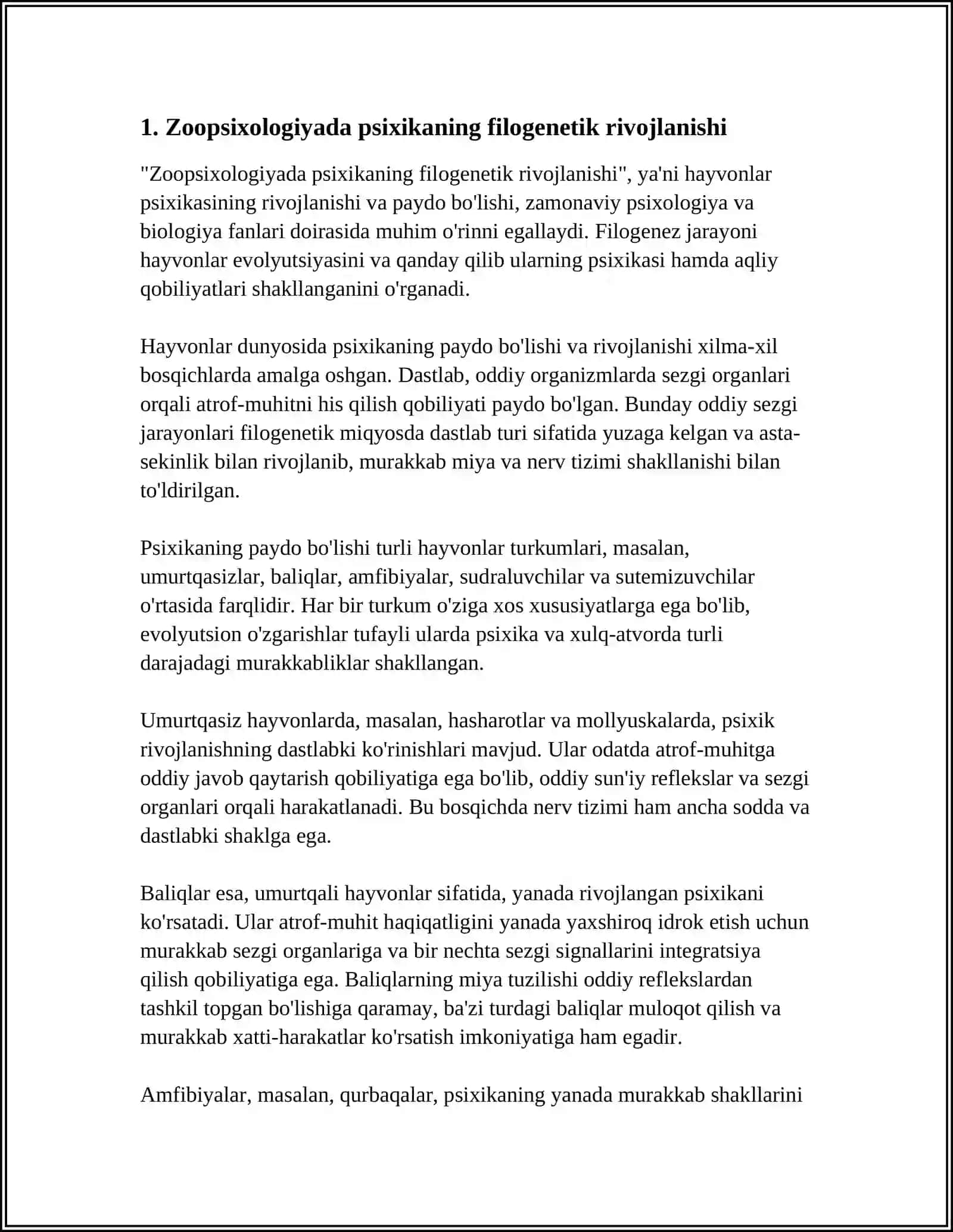 ZOOPSIXOLOGIYADA PSIXIKANI PAYDO BO'LISHI 3