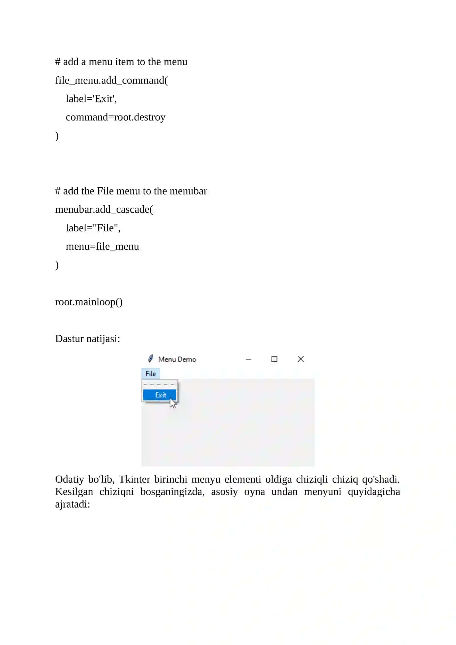 Tkinter Menu 3