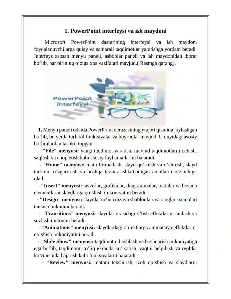 MICROSOFT POWERPOINT DASTURINING ASOSIY ELEMENTLARI. ANIMATSION EFIFEKTLAR. TAQDIM ETISHNI BOSHQARISH 3