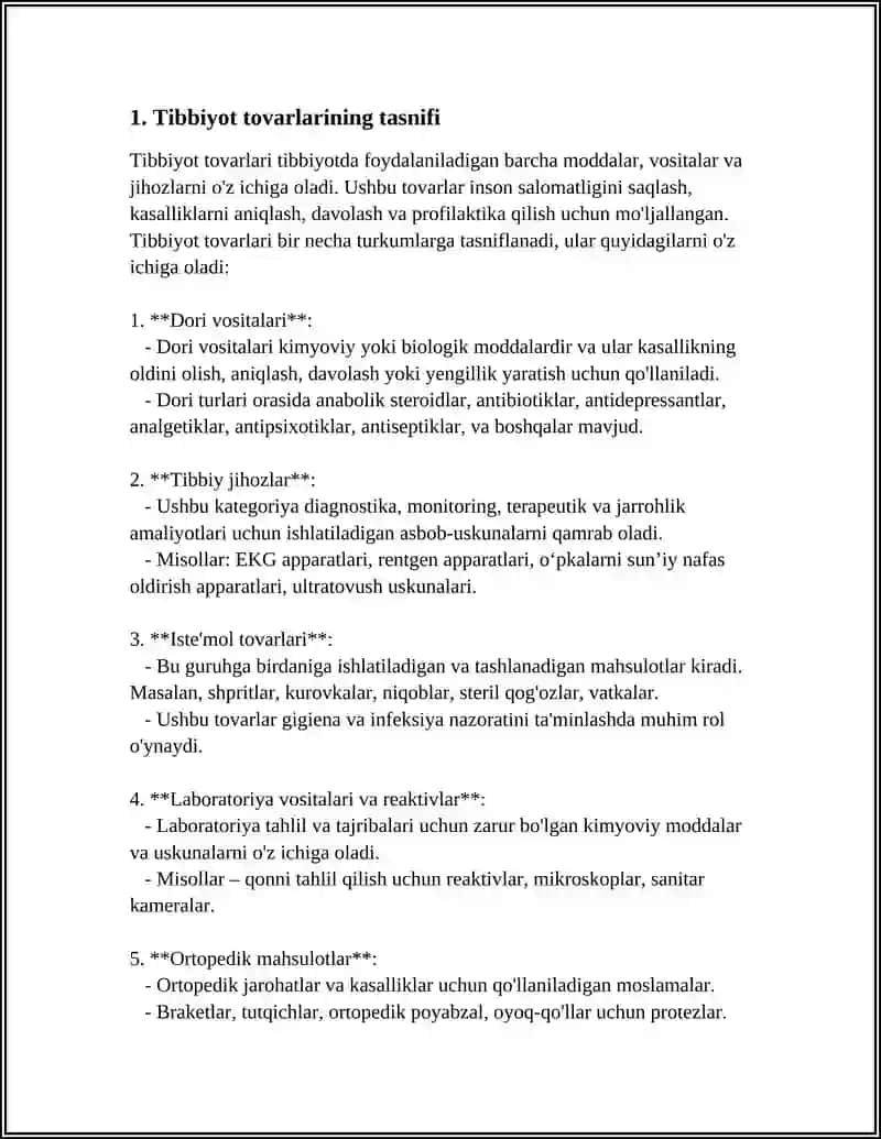 Tibbiyot Tovarlari Assortimenti 3