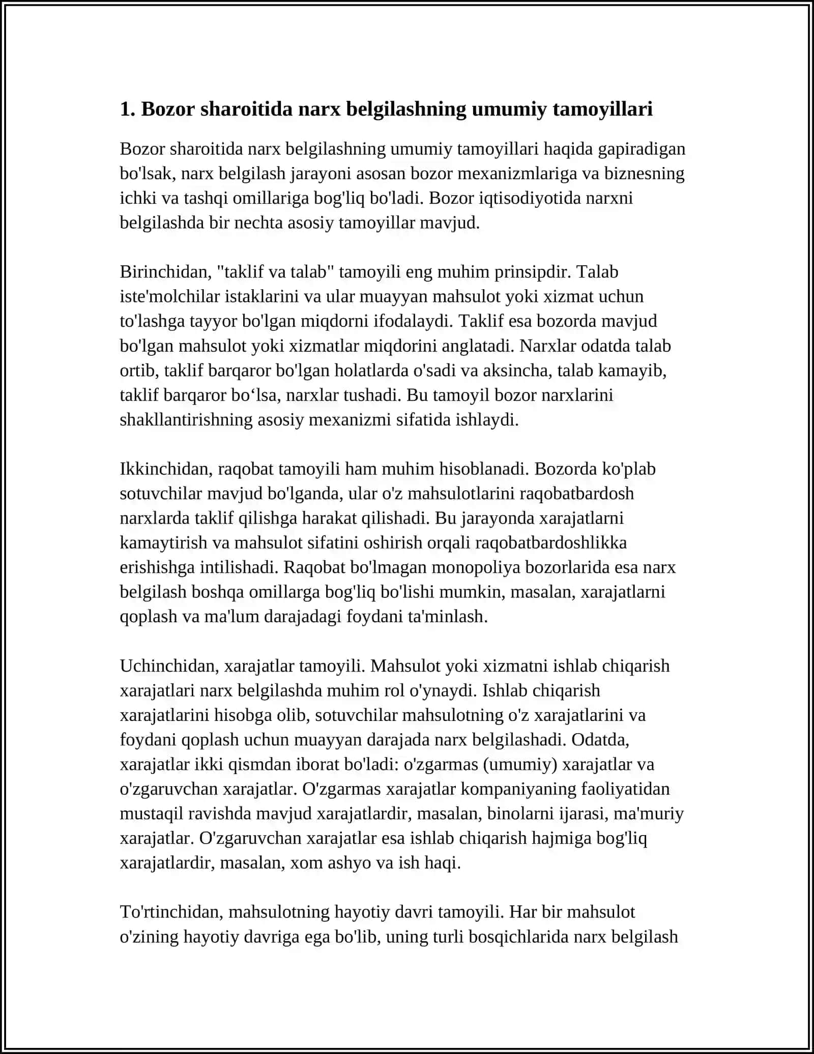 BOZOR HOKIMYATI SHAROITIDA NARX BELGILASH TAMOYILLARI 3