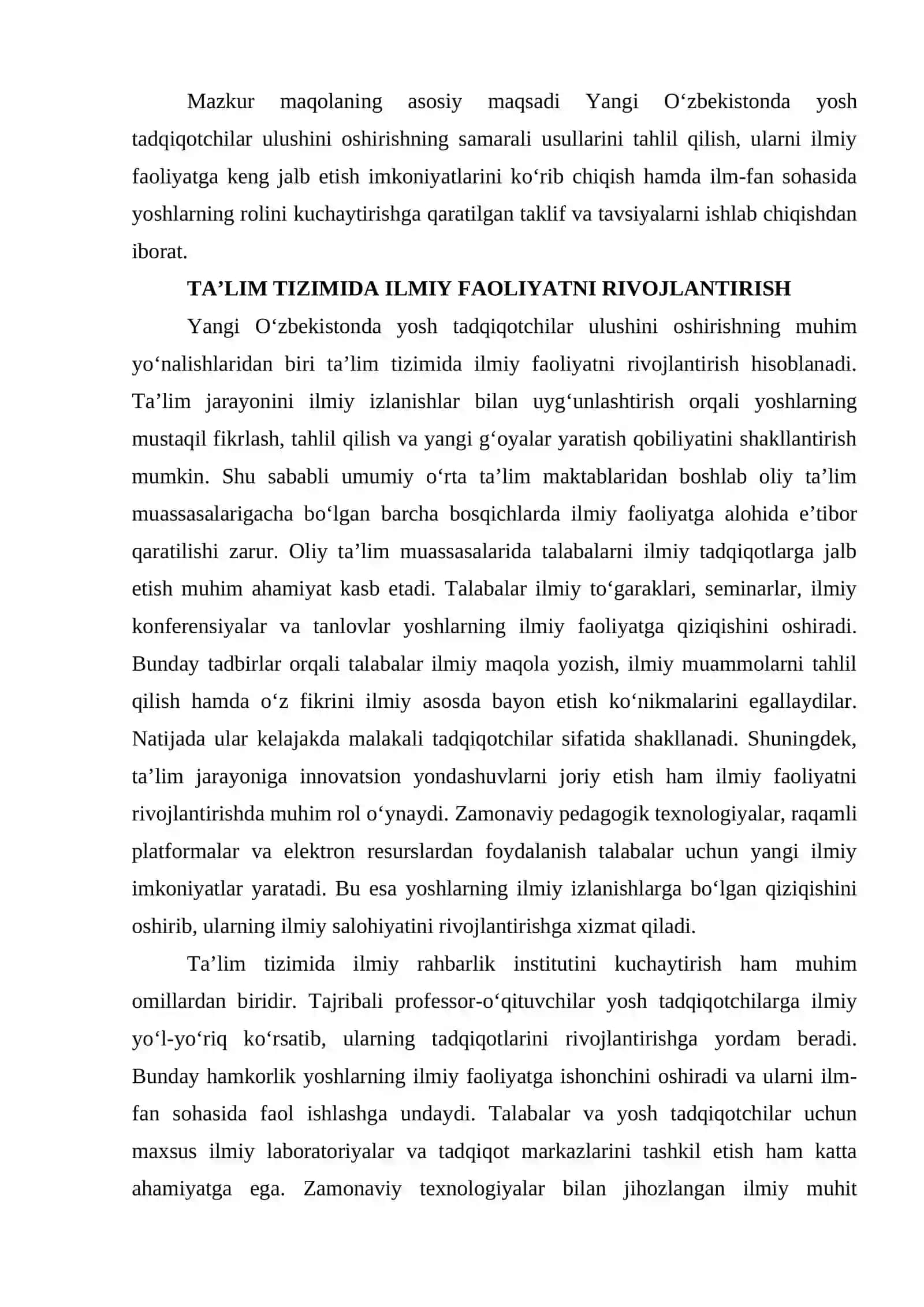 YANGI O‘ZBEKISTONDA YOSH TADQIQOTCHILARNING ULUSHINI OSHIRISH USULLARI 3