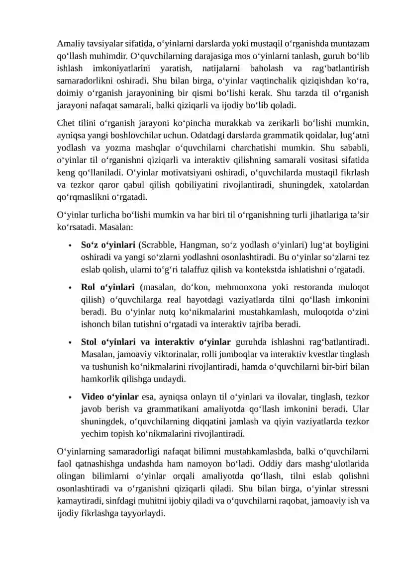 O'yinlar orqali chet tilini o'rganish metodlari 3