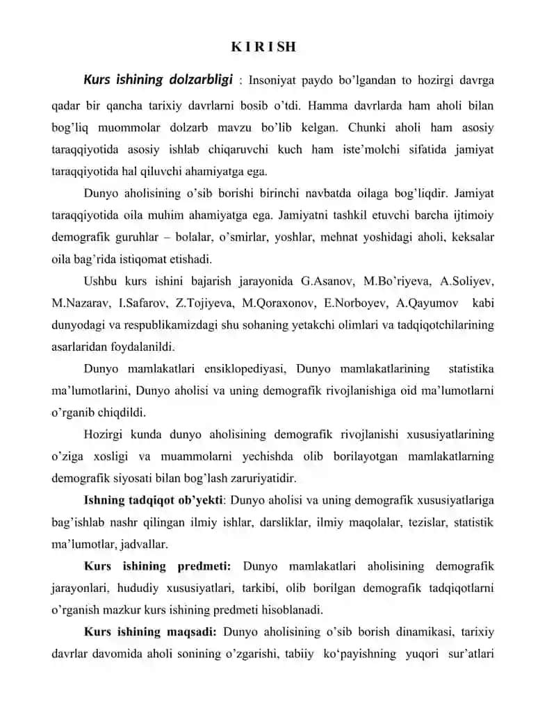 Dunyo aholisi geografiyasi KURS ISHI 3