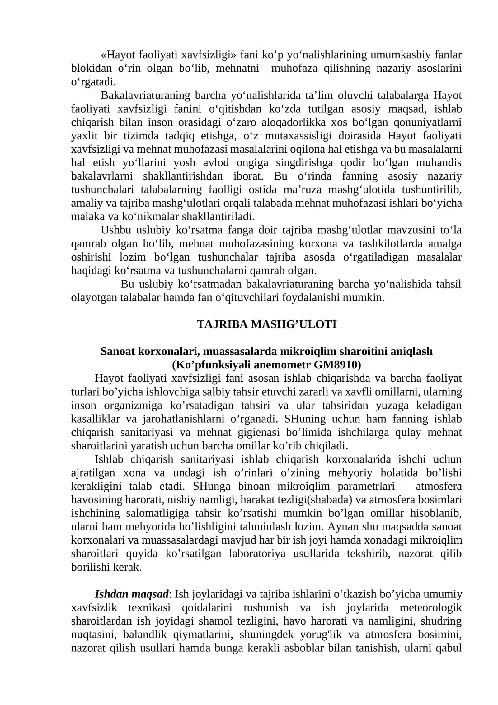 Tajriba mashg'uloti "Hayot faoliyati xavfsizligi" 3