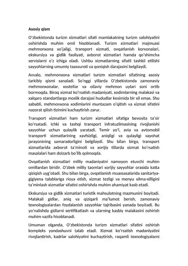 Turizm xizmatlarining sifati O‘zbekistonda 3