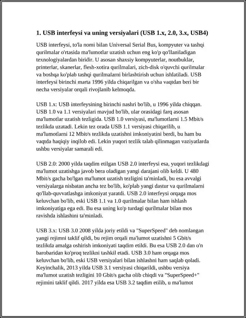 USB interfeysi va uning versiyalari (USB 1.x, 2.0, 3.x, USB4) 3