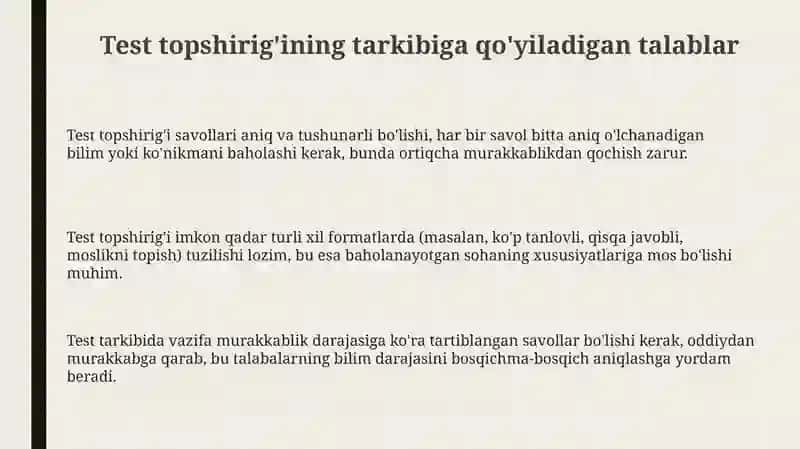 Test topshirig'ining tarkibi va samaradorligi 3