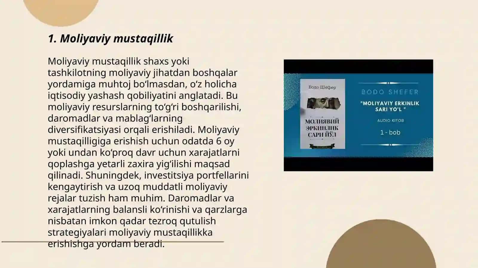 Moliyaviy erikinlik sari yo’l kitobi 3