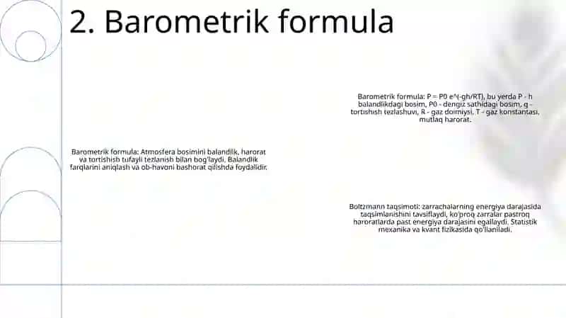 Barometrik Formula. Bolsman Taqsimoti 3