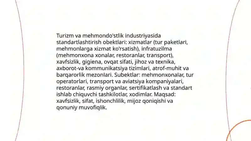 Turizm va mehmondo'stlik industriyasida standartlashtirish obektlari va subektlari 3