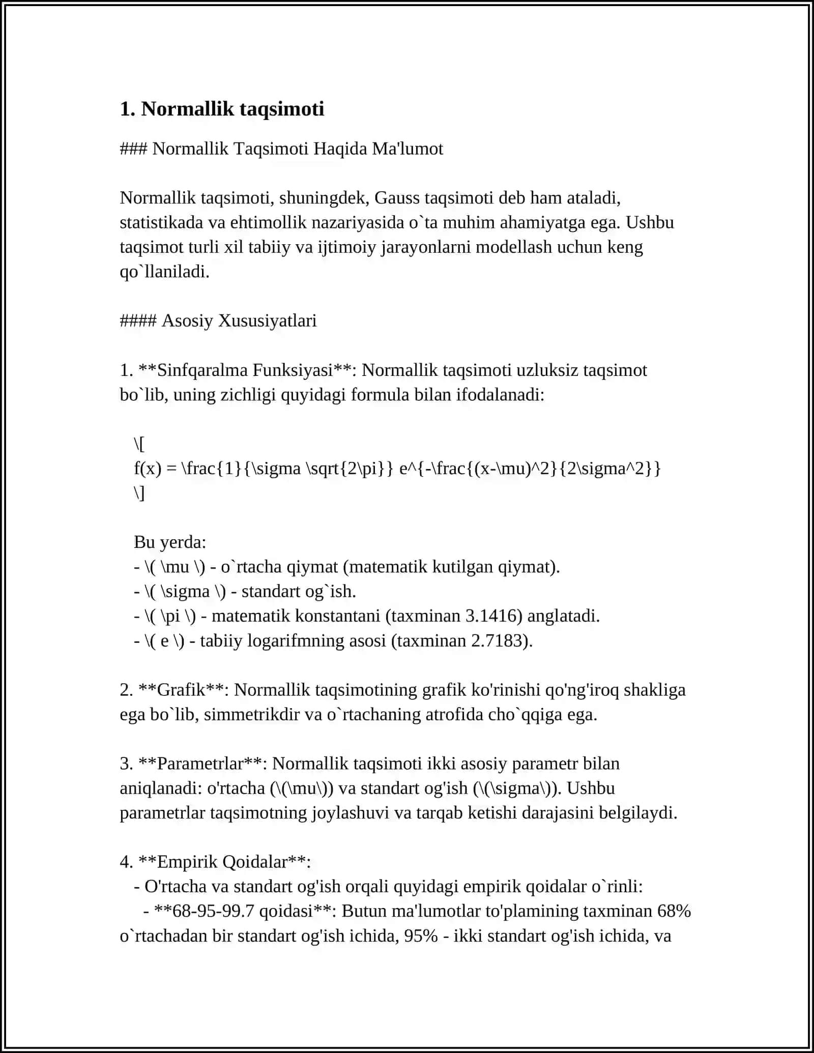Normallik Taqsimoti Haqida Ma'lumot 3