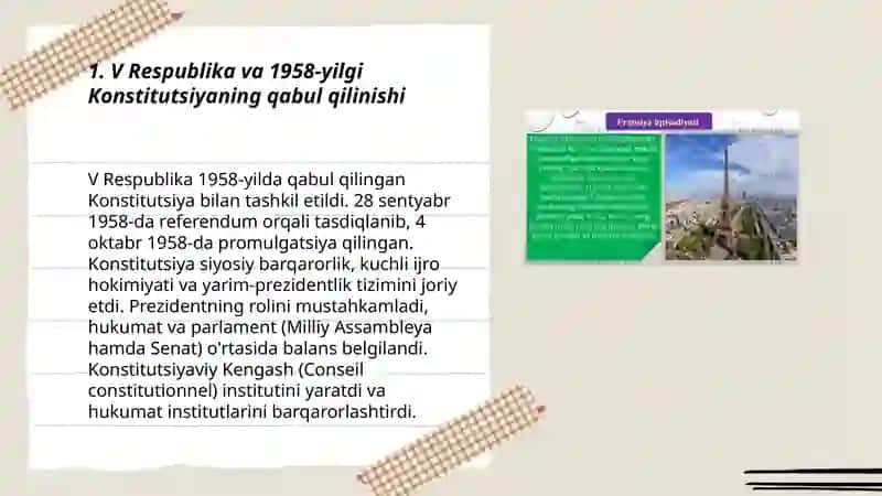 V Respublika va 1958-yilgi Konstitutsiyaning qabul qilinishi 3
