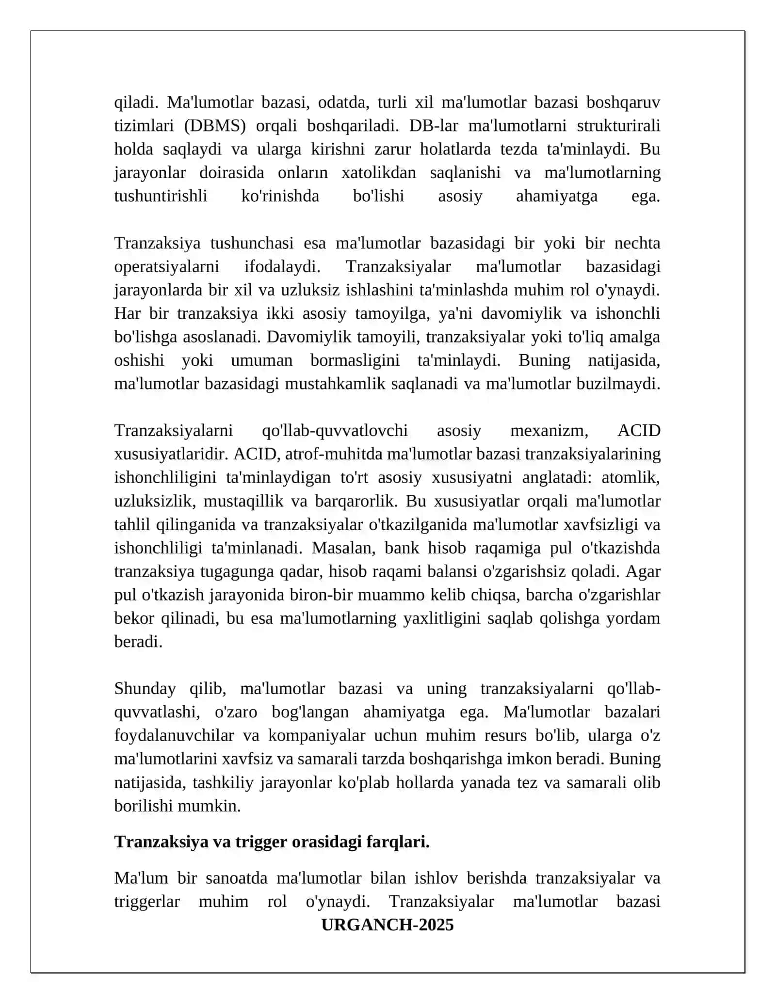 : Malumotlar bazasida tranzaksiya va trigger tushunchasi 3