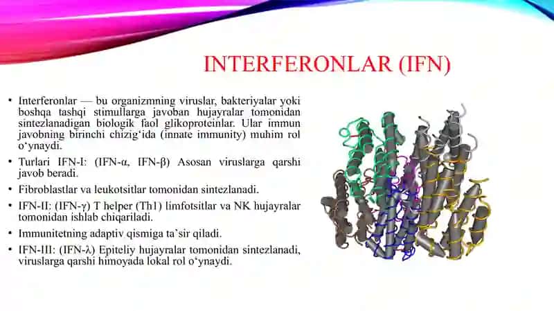 Interferon va sitokinlar, sintezlanishi va taʼsir mexanizmi 3