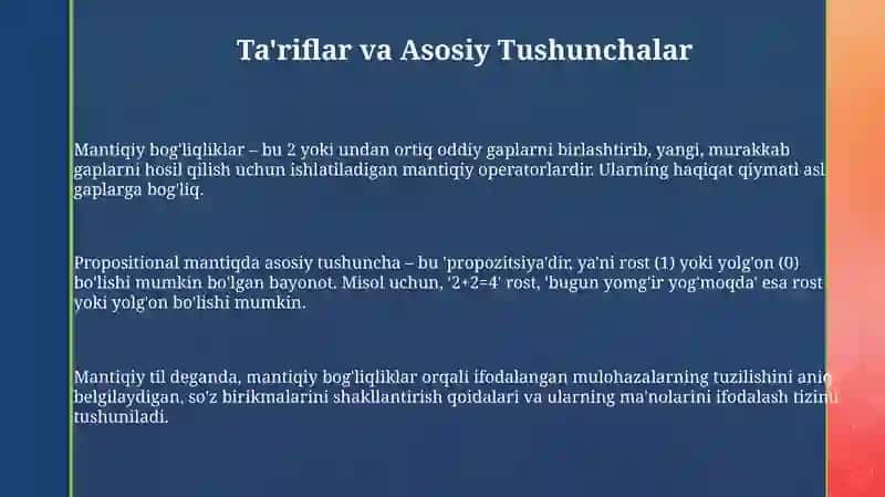 Mulohazalar oʻrtasidagi mantiqiy aloqalarning tiplari 3
