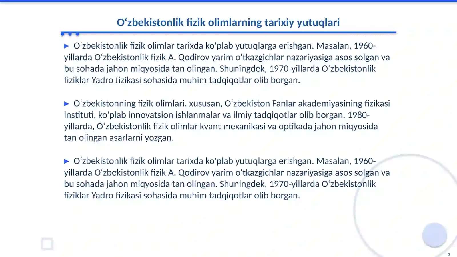 O‘zbekistonning fizik olimlari dunyo nigohida 3