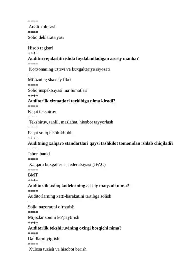 Audit bo'yicha test savollari 3