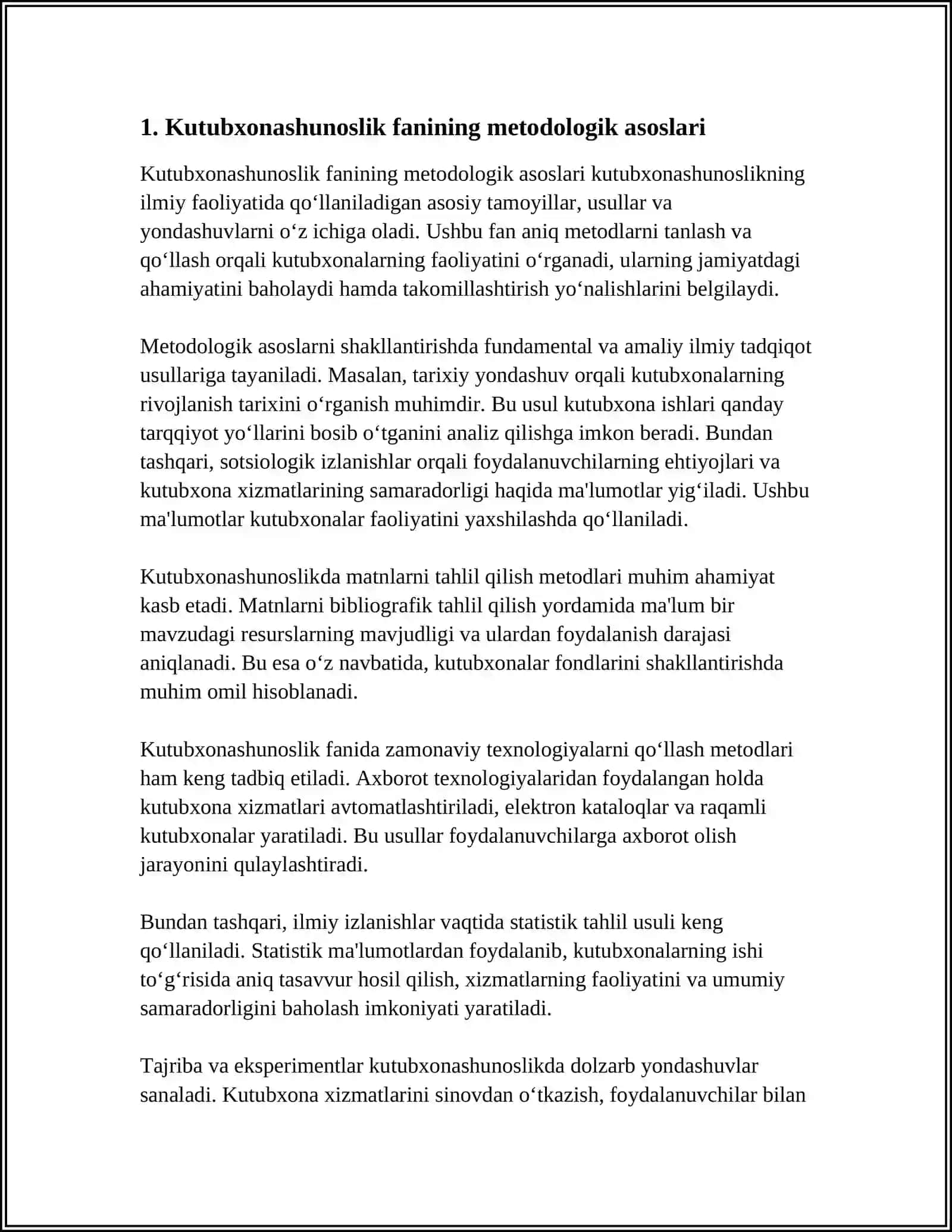 KUTUBXONASHUNOSLIK FANINING METODOLOGIYASI 3