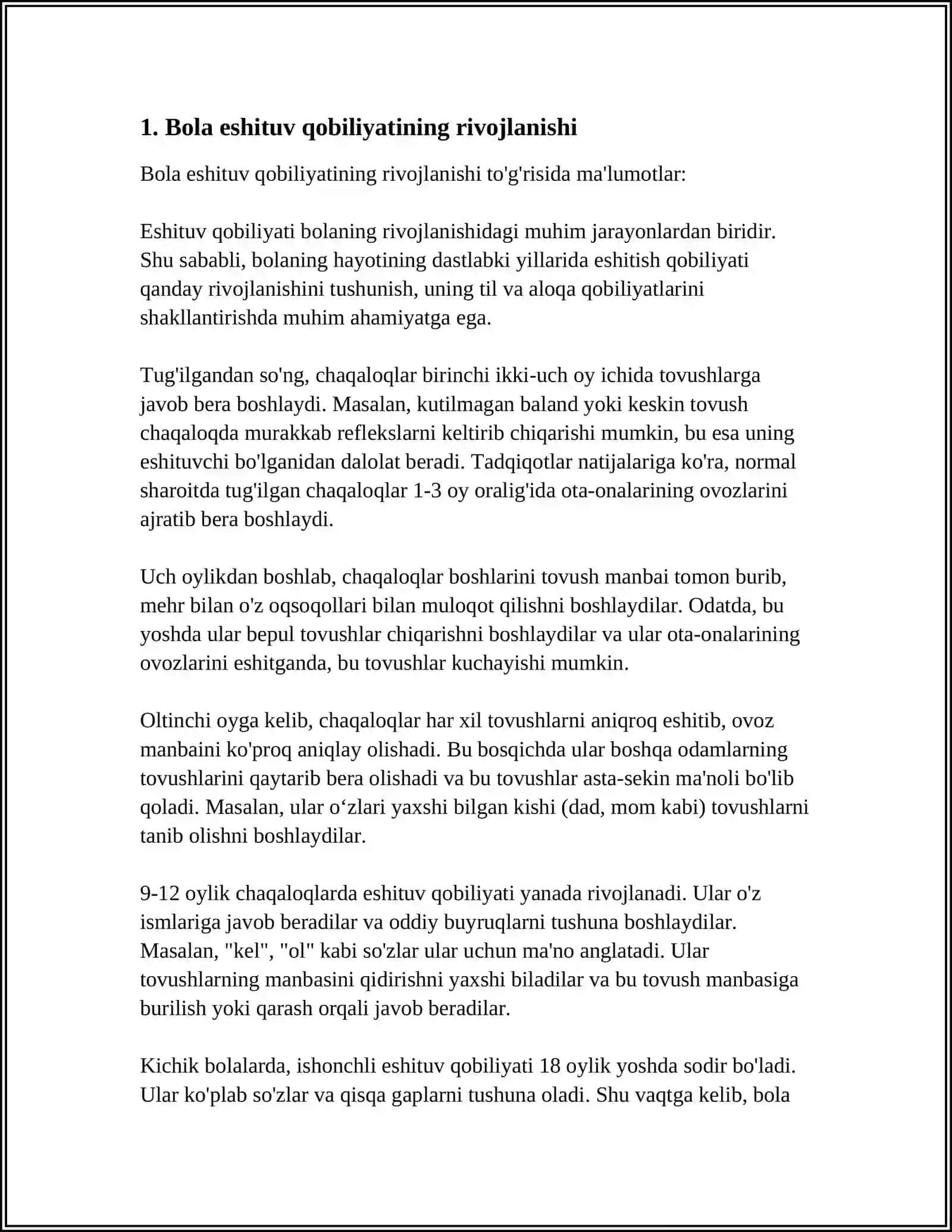 Bola eshituv qobiliyatining rivojlanishi 3