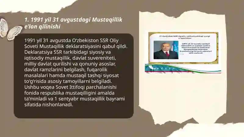 Mustaqil Oʻzbekiston Respublikasining tashkil topishi va tarixiy ahamiyati 3