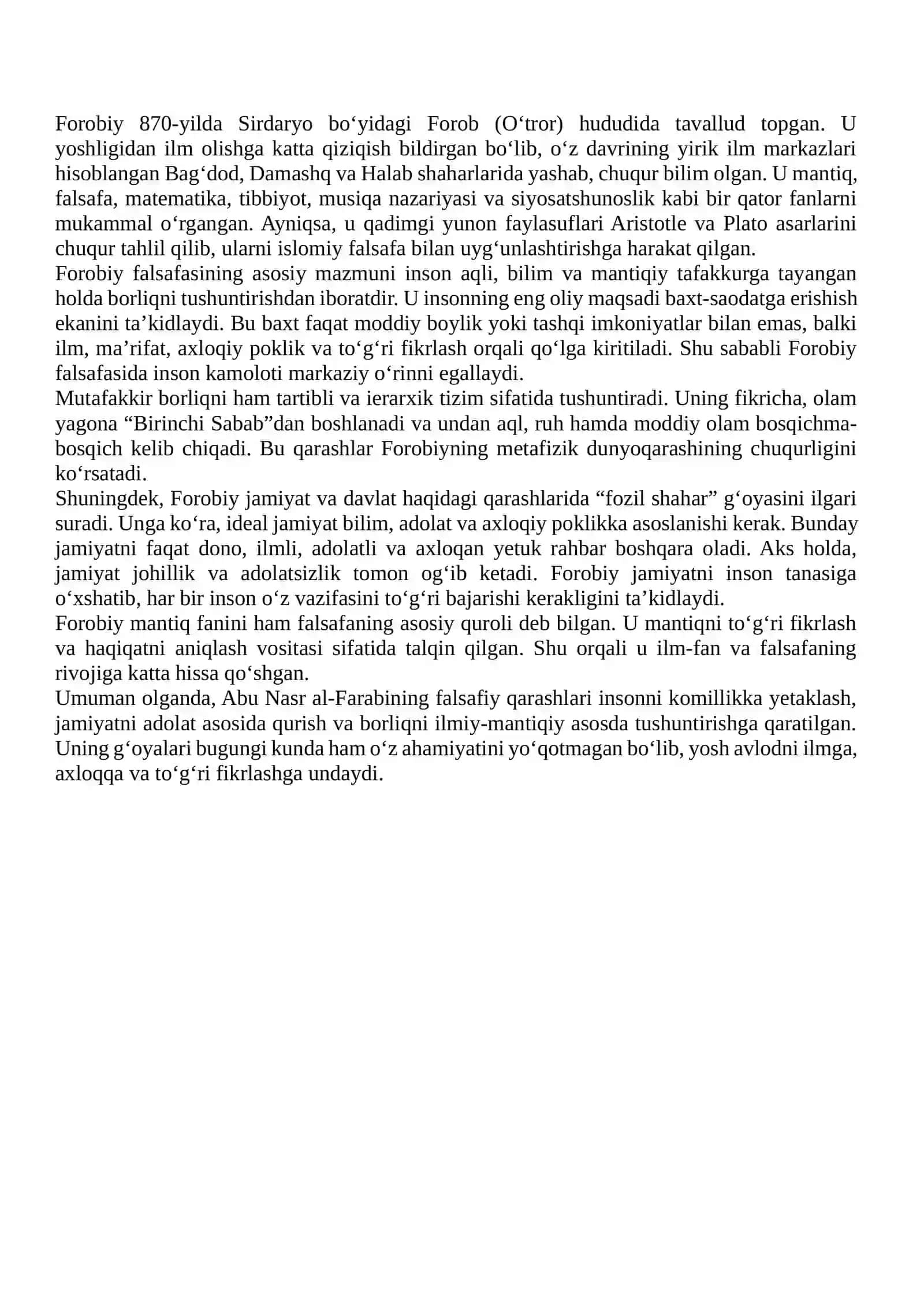 Forobiyning falsafiy qarashlari klastek usuli qo‘llagan holda yoritiladi 3