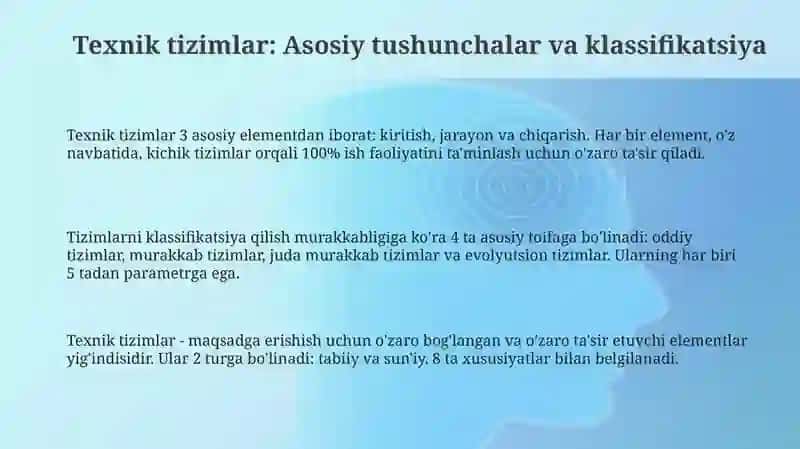 Texnik tizimlar: Asosiy tushunchalar va klassifikatsiya 3