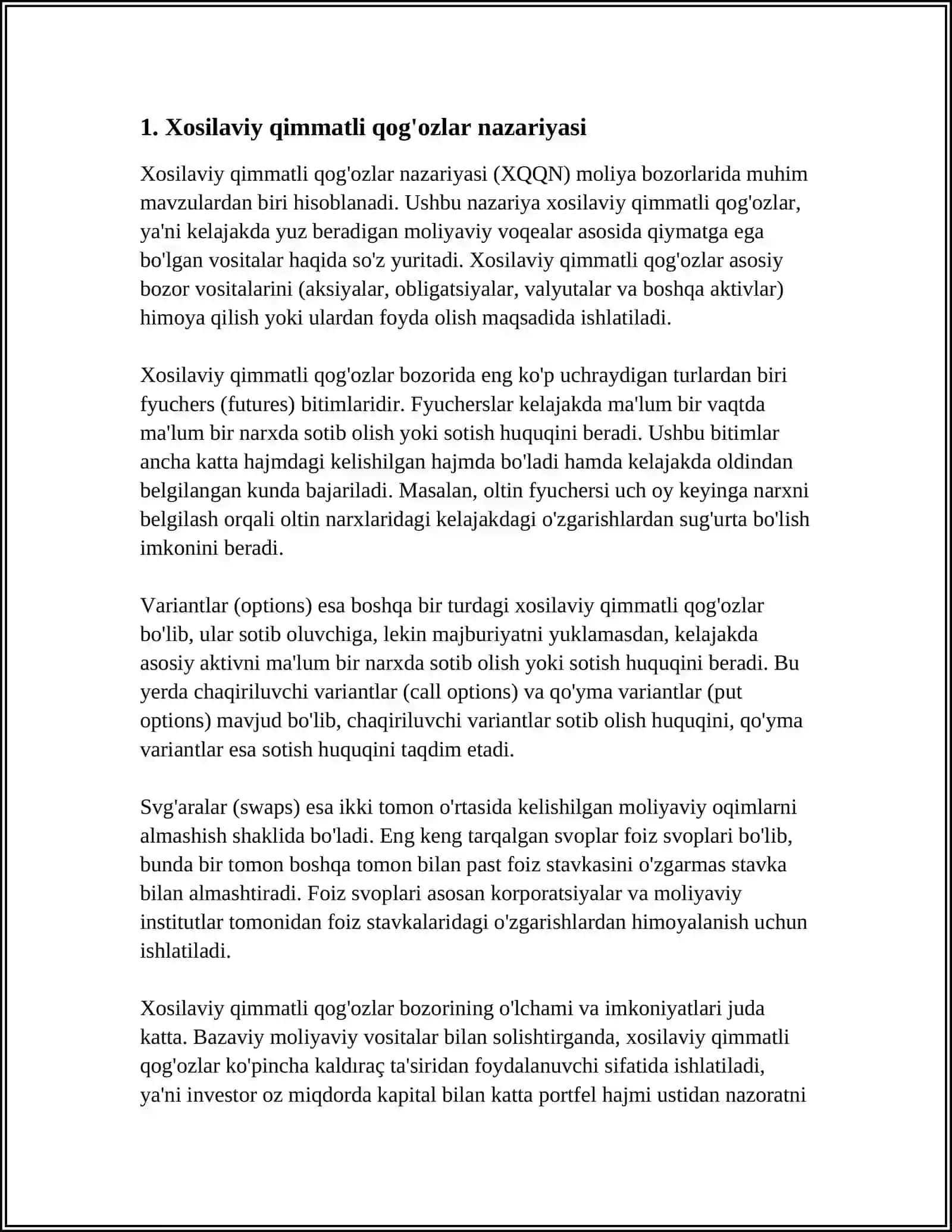 Xosilaviy Qimmatli Qog'ozlar Nazariyasi 3