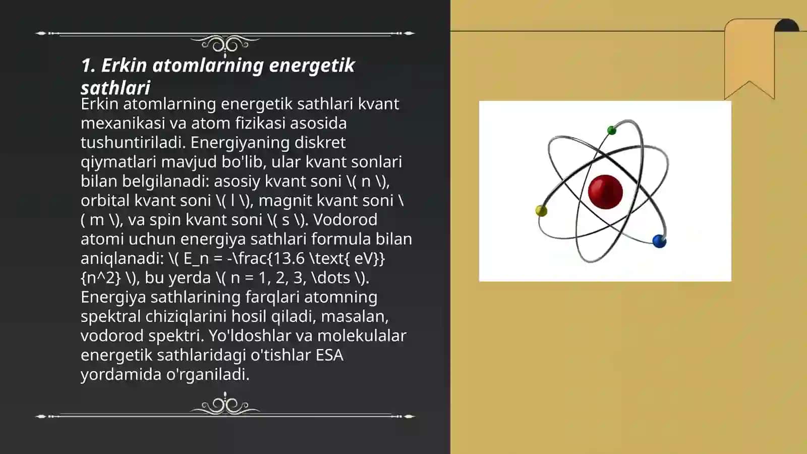 Erkin atomlarning energetik sathlari 3