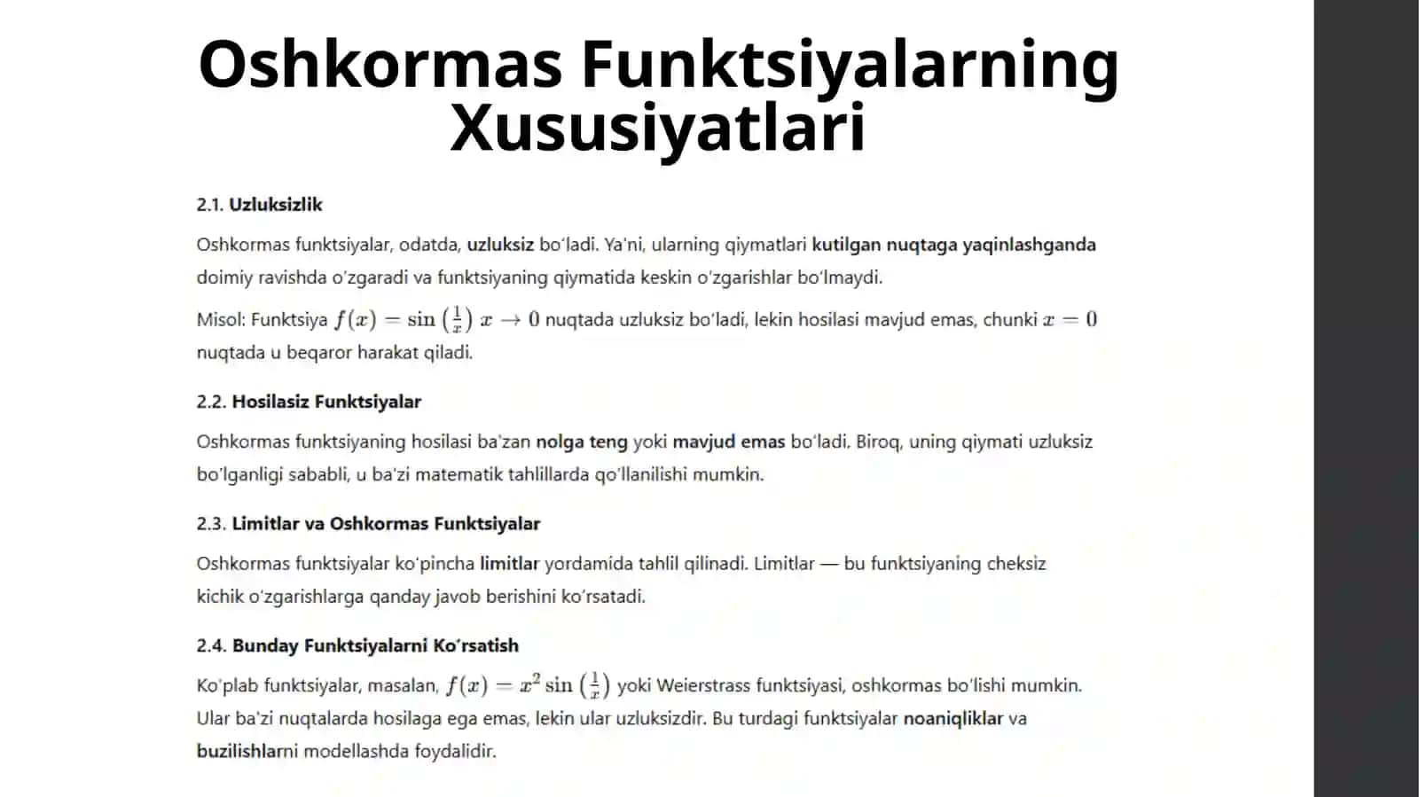 Oshkormas funktsiyatusunchasi 3