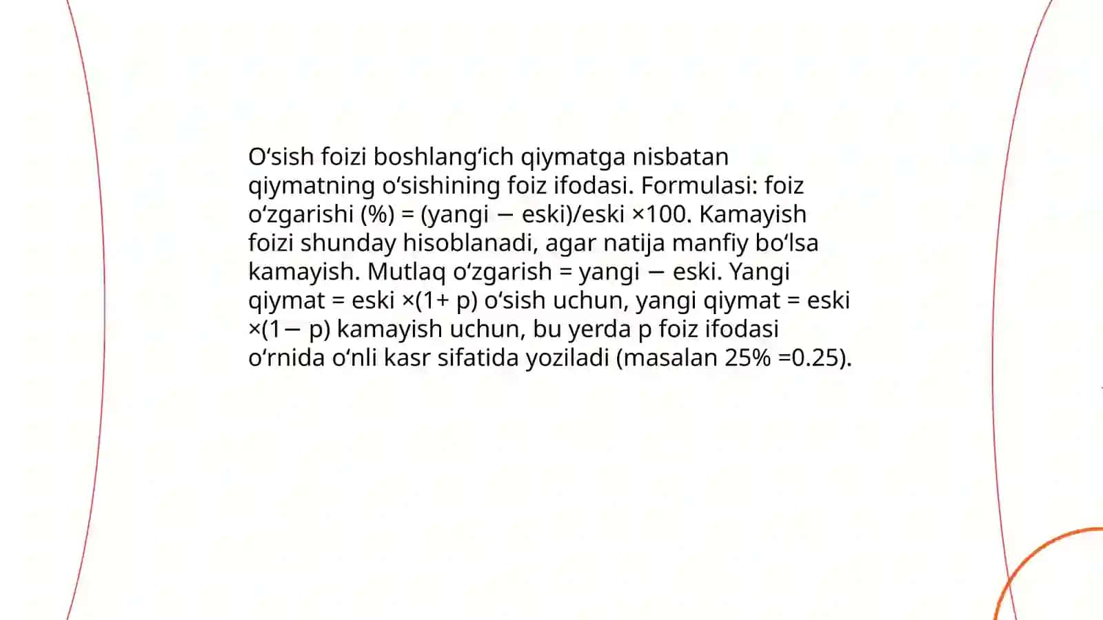 Oʻsish yoki kamayish foizlarini topish 3