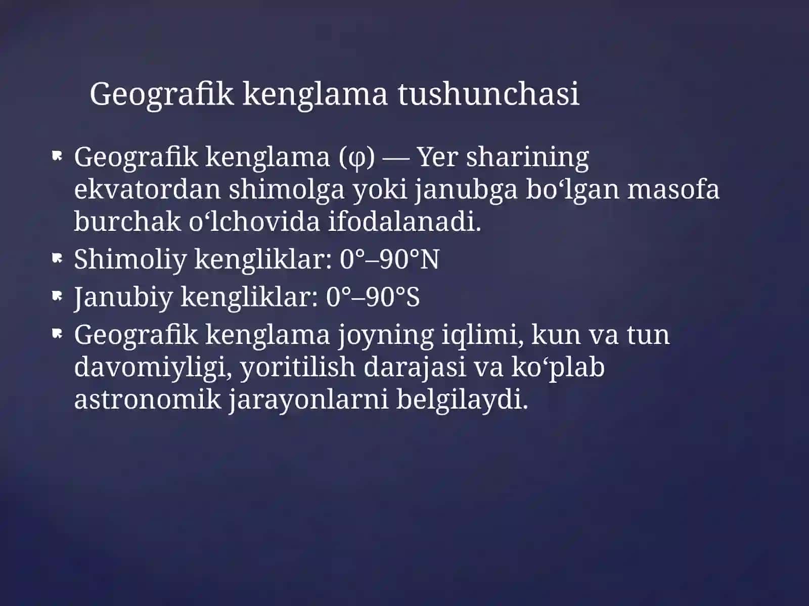 Geografik Koordinatalar va Kenglama 3