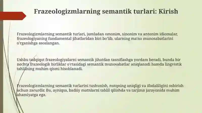 Frazeologizmlarning semantik turlari 3