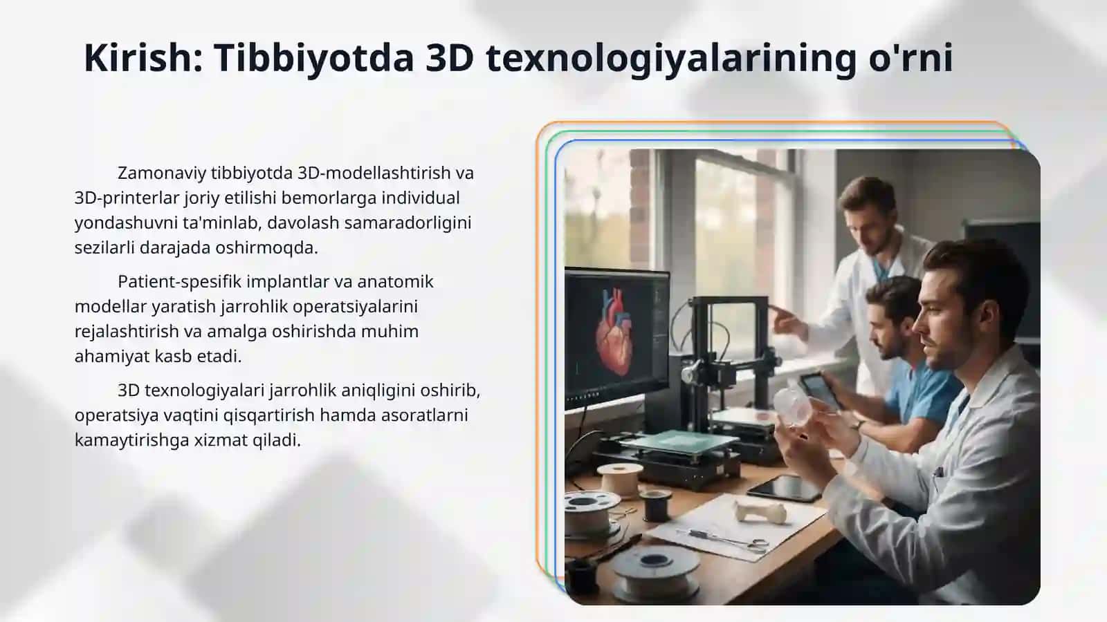 Jarrohlikda 3D-modellashtirish va 3D-printerlardan foydalanish. 3