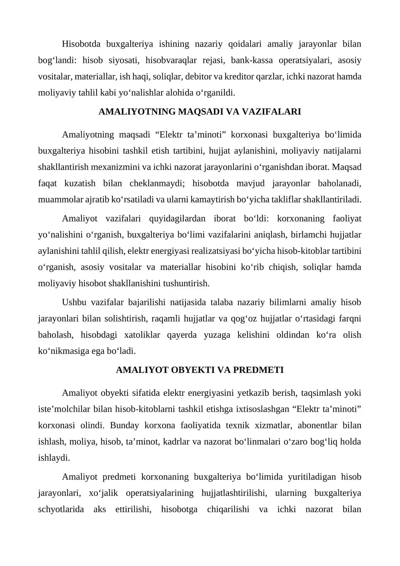 Elektr taminoti buxgalteriya amaliyot hisoboti 3