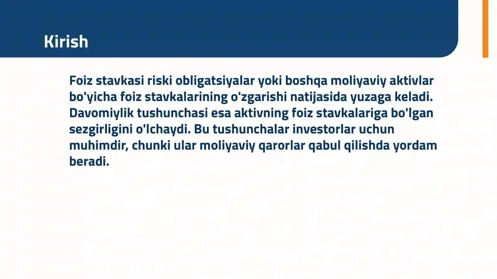 Foiz stavkasi riski va davomiylik (duration) tushunchasi 3