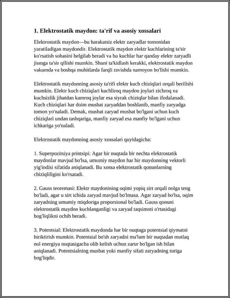 ELEKTROSTATIK MAYDON VA UNING XUSUSIYATLARI 3