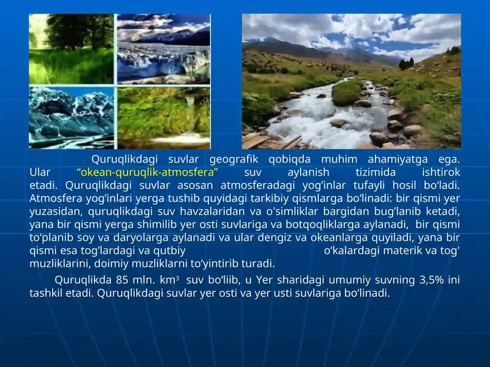 QURUQLIKDAGI SUVLAR. YER OSTI SUVLARI 3
