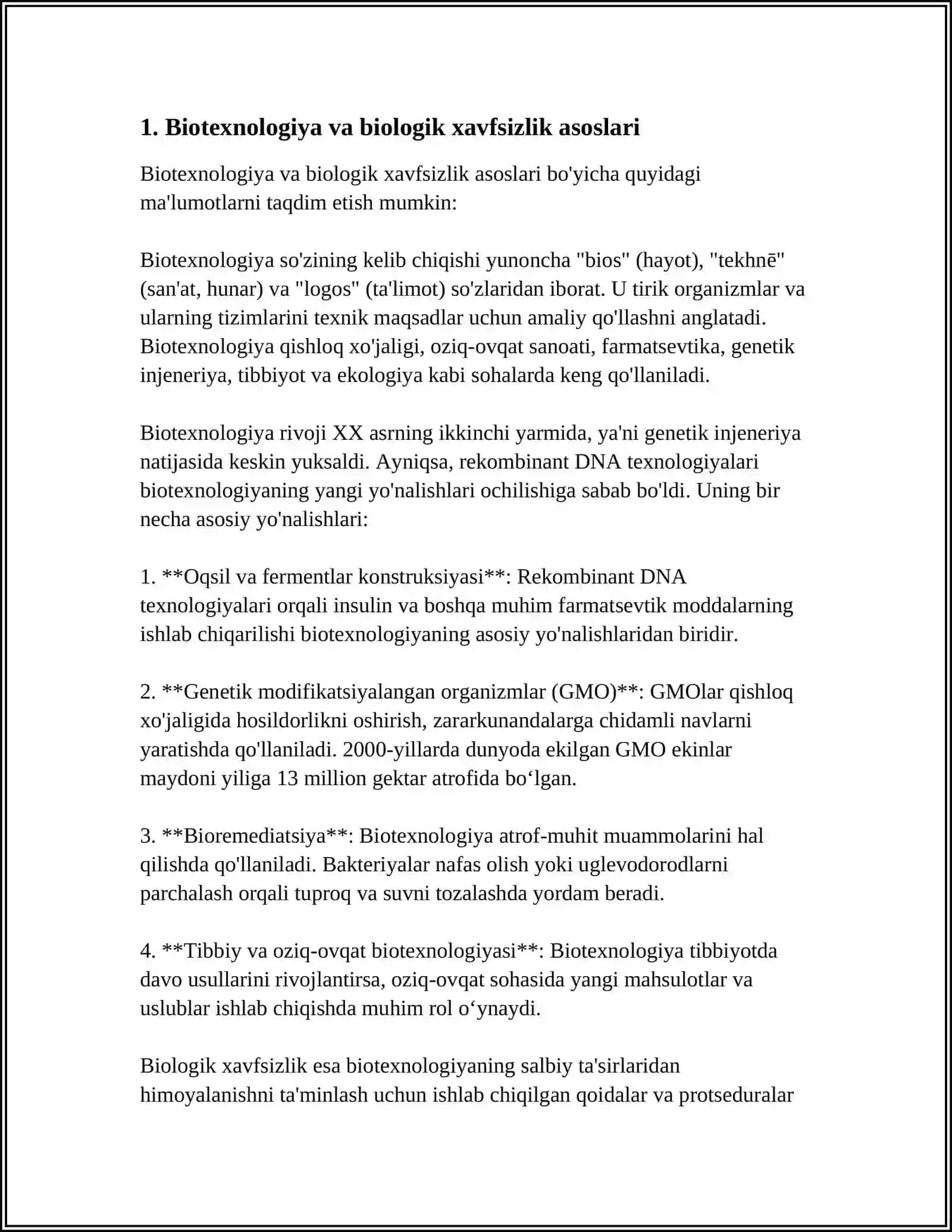 BIOTEXNALOGIYA VA XAVFSIZLIK CHORALARI 3