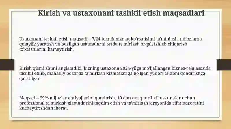 Ta'mirlash xoʻjaligini tashkil etish 3