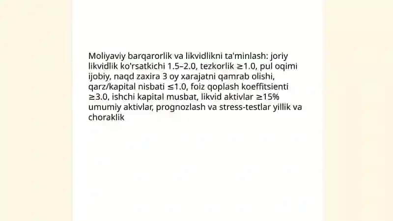 Moliyaviy barqarorlik va likvidlikni ta'minlash 3
